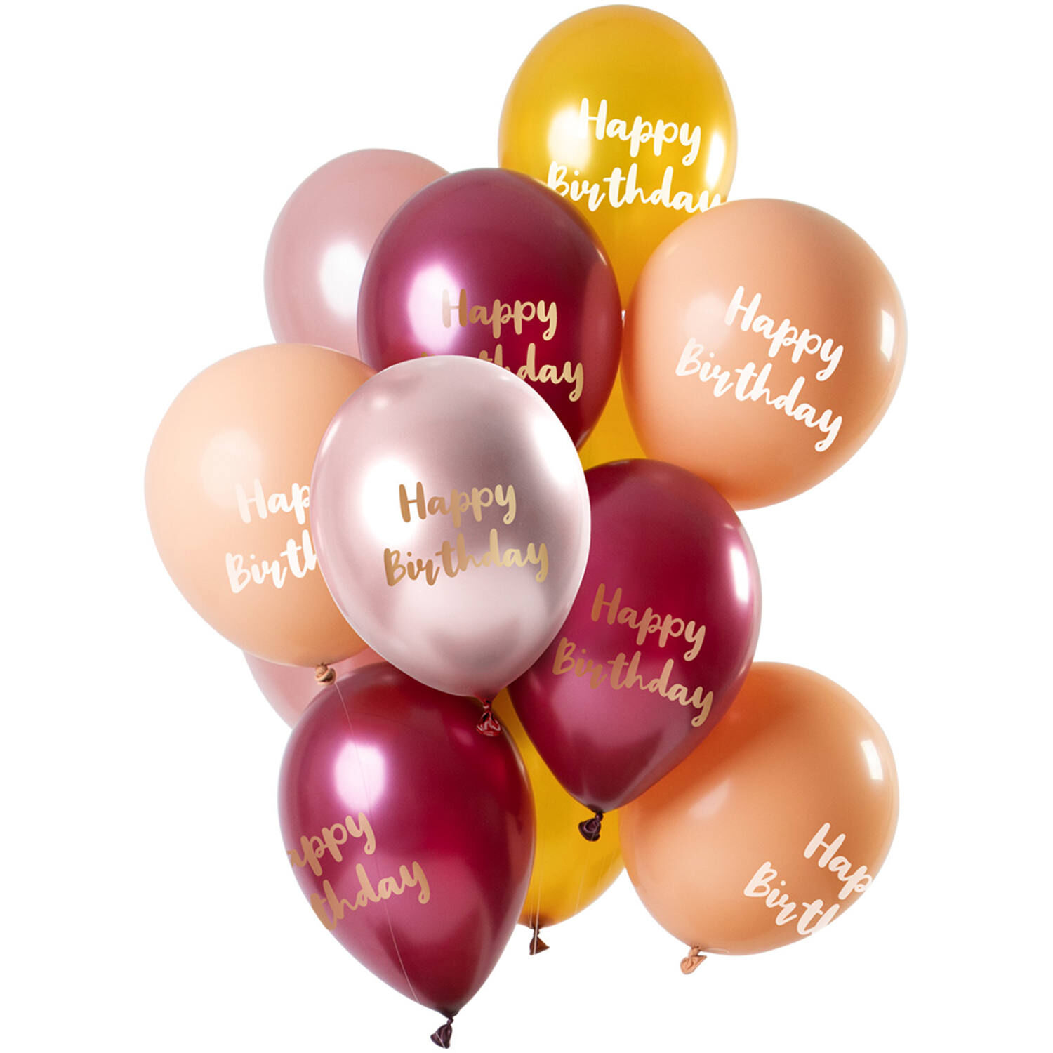 NEU Premium-Latex-Luftballons Happy Birthday, Pink-Gold, 33cm, 12 Stk.