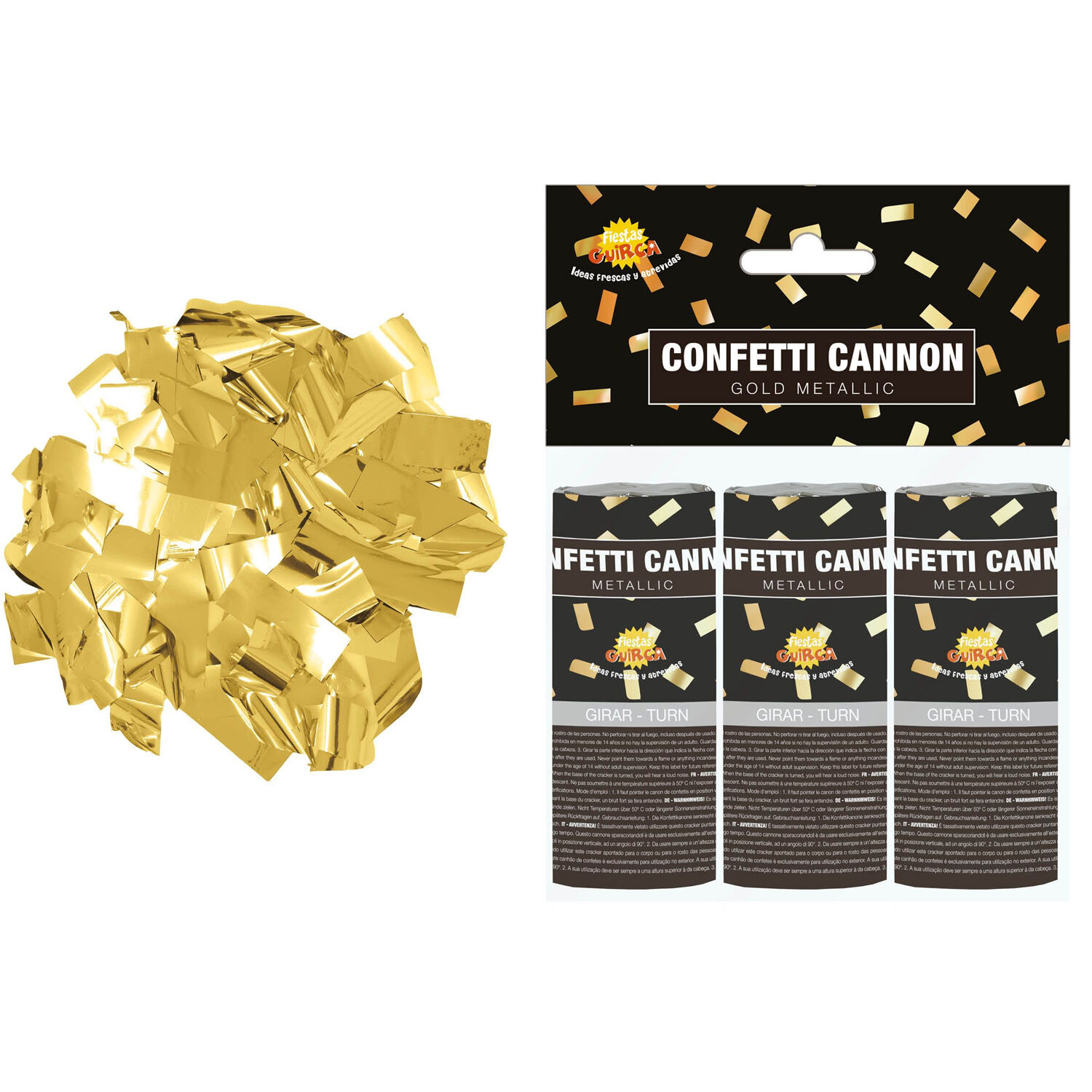 NEU Konfitti-Kanone Metallic-Streifen, 10cm, gold, 3 Stck