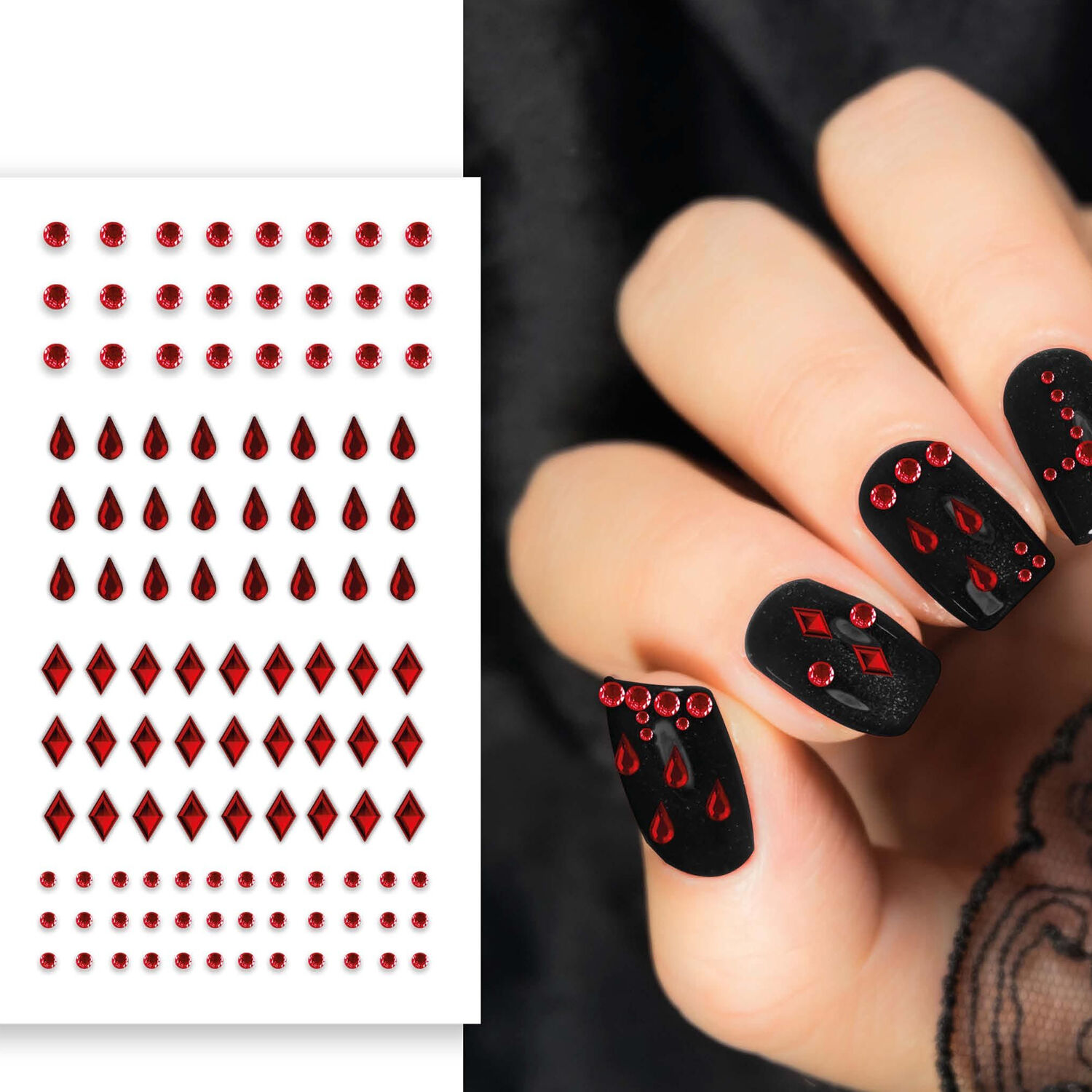 NEU Nagelsticker rot, unterschiedliche Formen, Karte mit 111 Stck