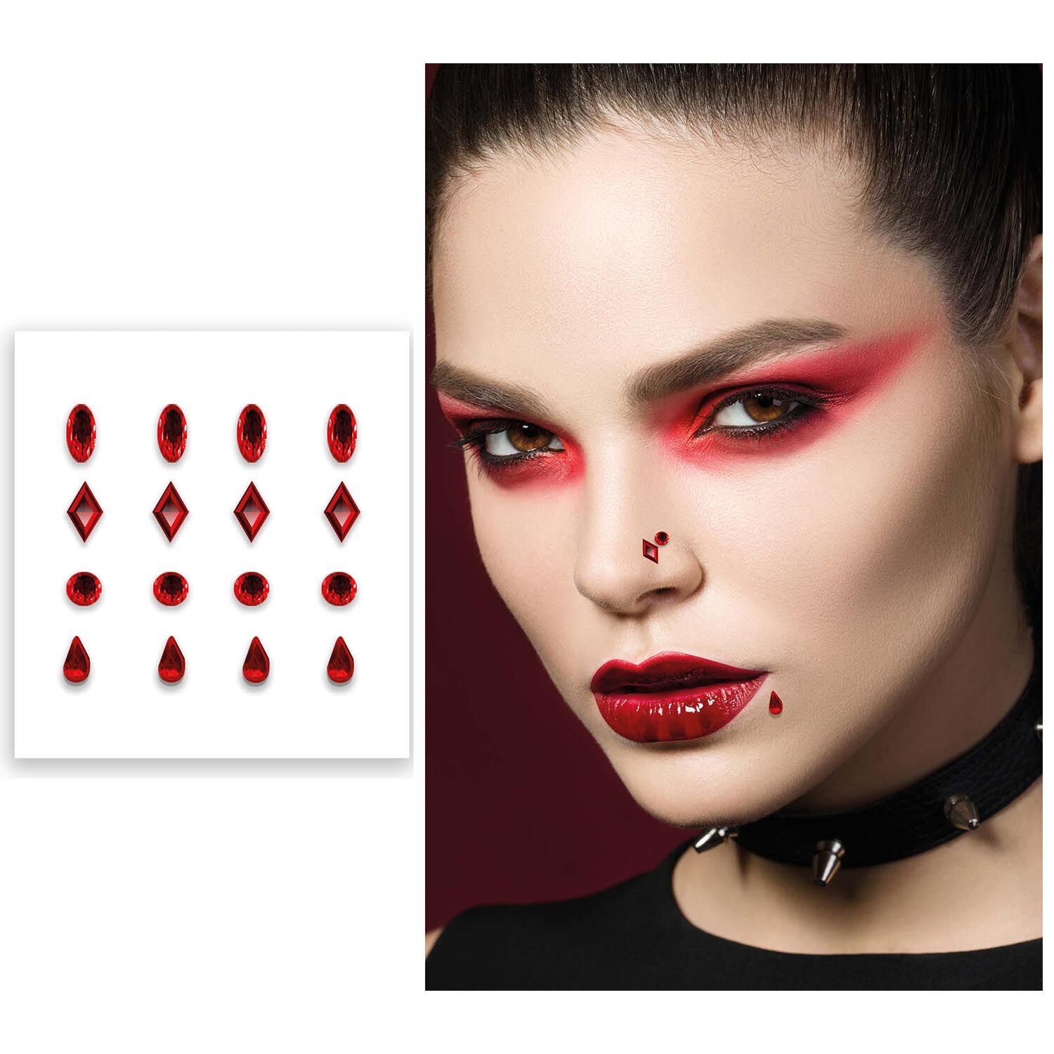 NEU Glitzersteine fr das Gesicht, verschiedene Formen, 16 Stck, rot