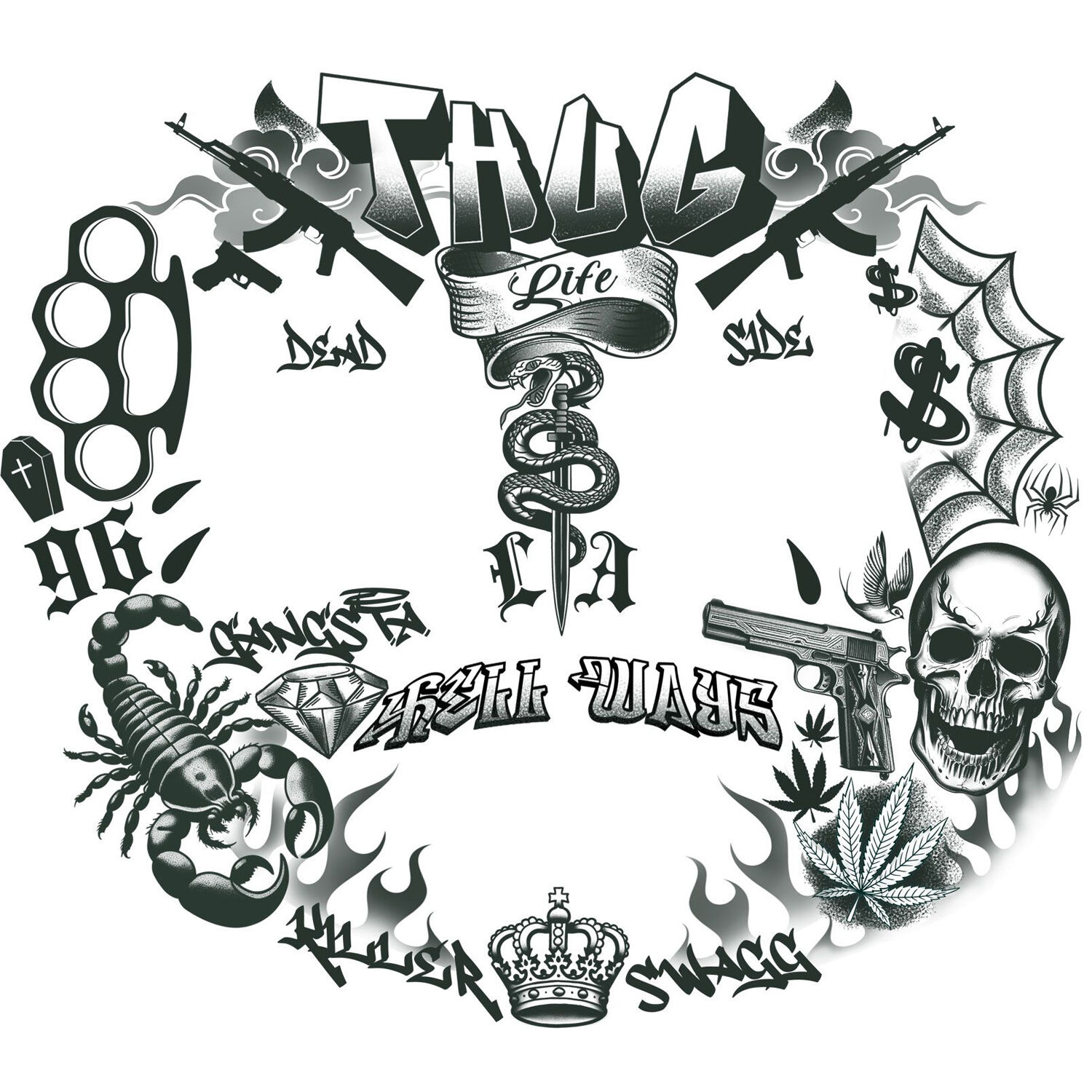 NEU Temporres Gesichts-Tattoo Thug Life, 30x13cm