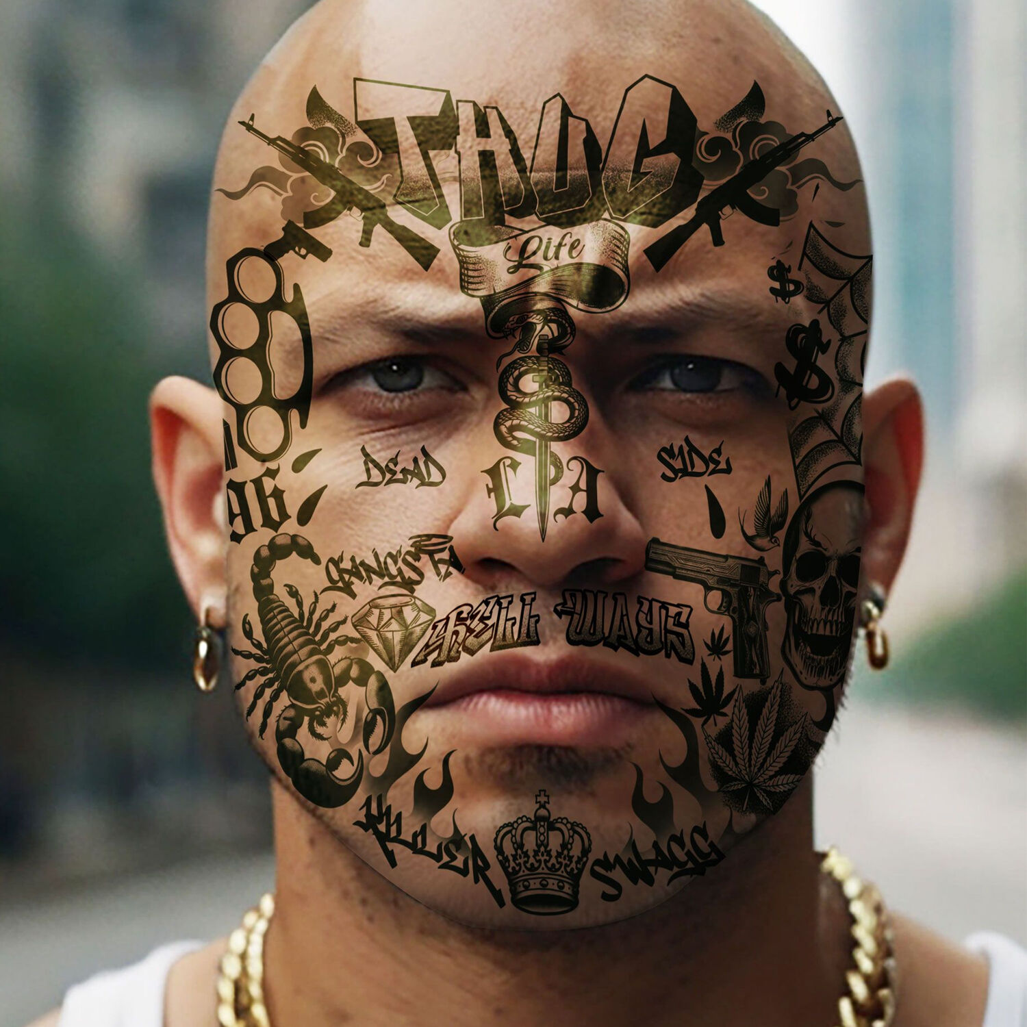 NEU Temporres Gesichts-Tattoo Thug Life, 30x13cm Bild 2