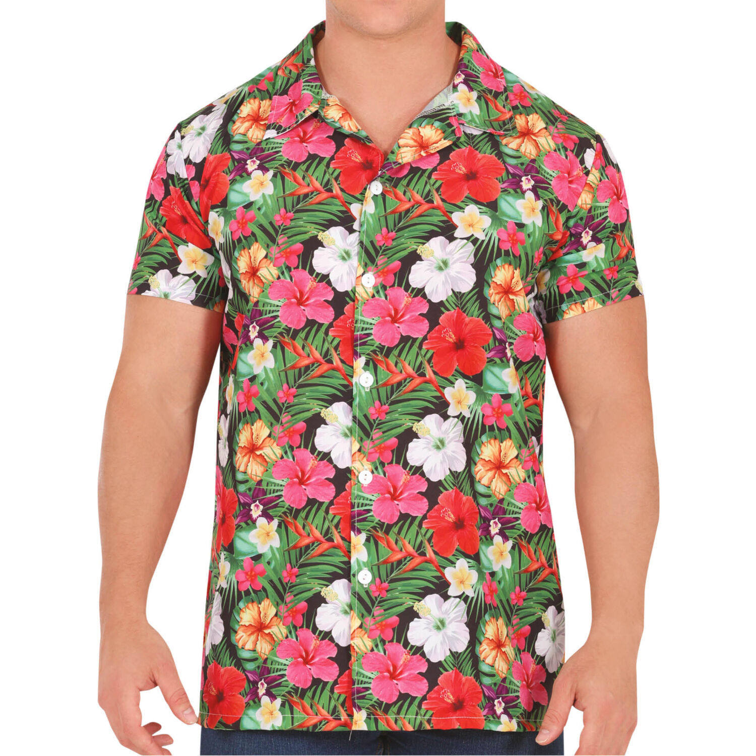 NEU Herren-Kostm Hawaii-Hemd, mit Hibiskusblten und Palmblttern, Gr. M