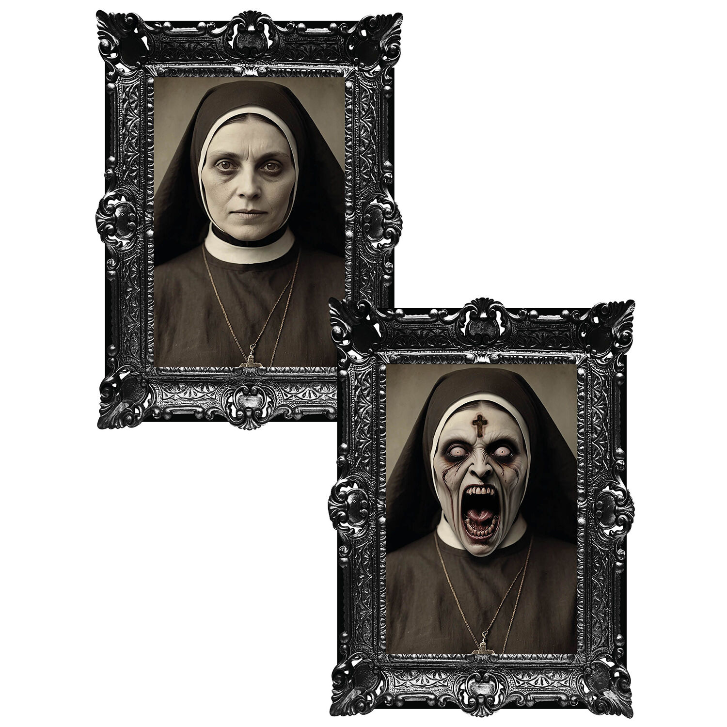 NEU Gruseliges Nonnen-Halloween-Bild mit Holografie-Effekt, ca. 35x48cm