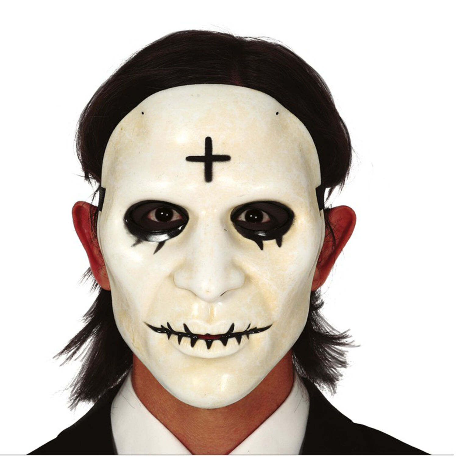 NEU Maske Halloween-Priester, wei, mit Kreuz