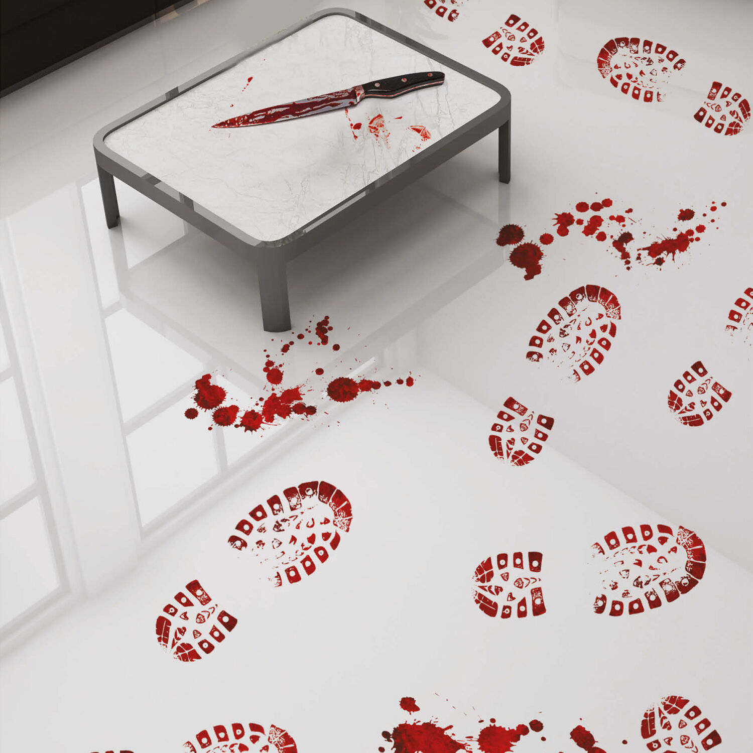 NEU Boden-Sticker mit blutigen Schuhabdrcken, 2 Bgen  25x70cm
