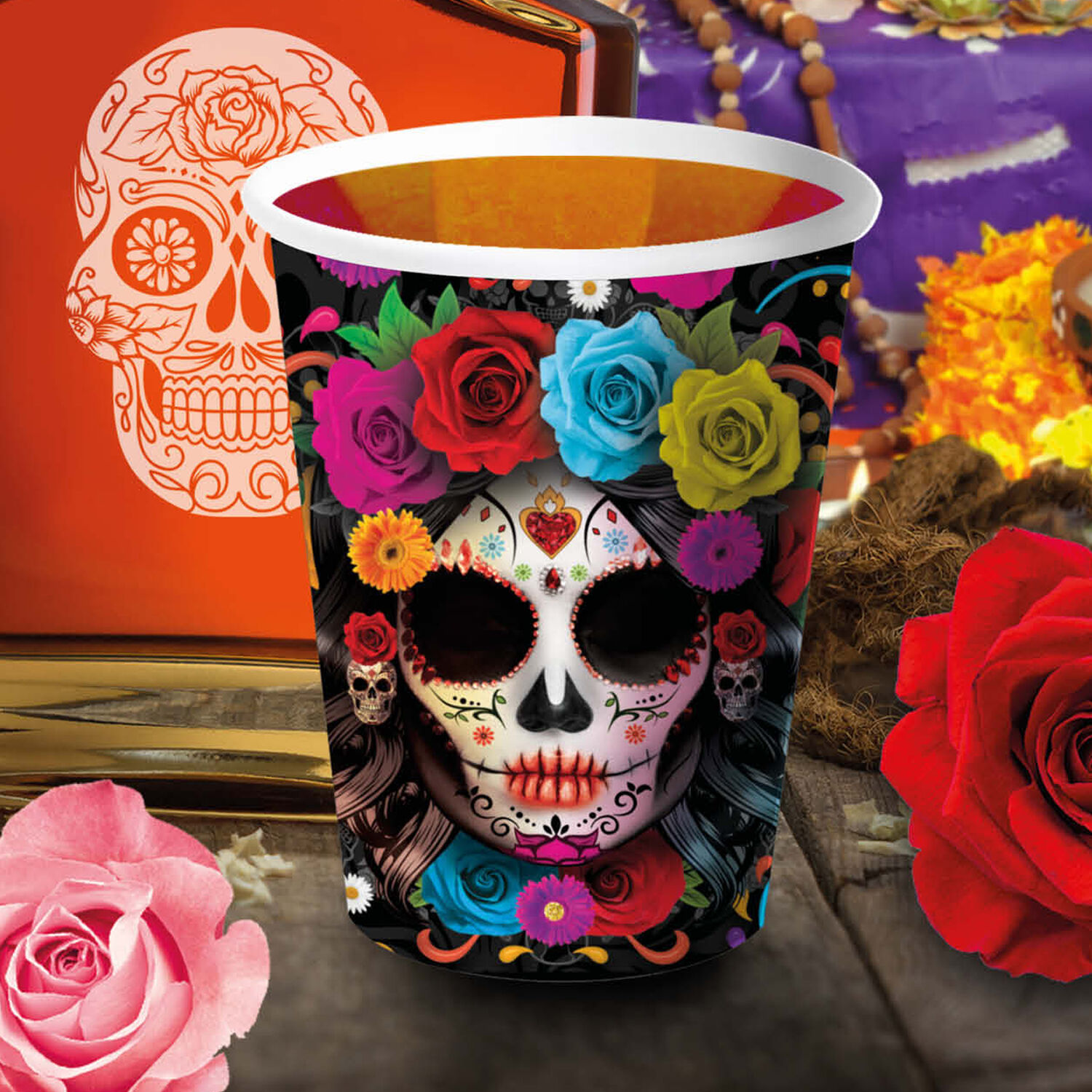 NEU Papp-Becher Day of the Dead, 6 Stk., ca. 240ml