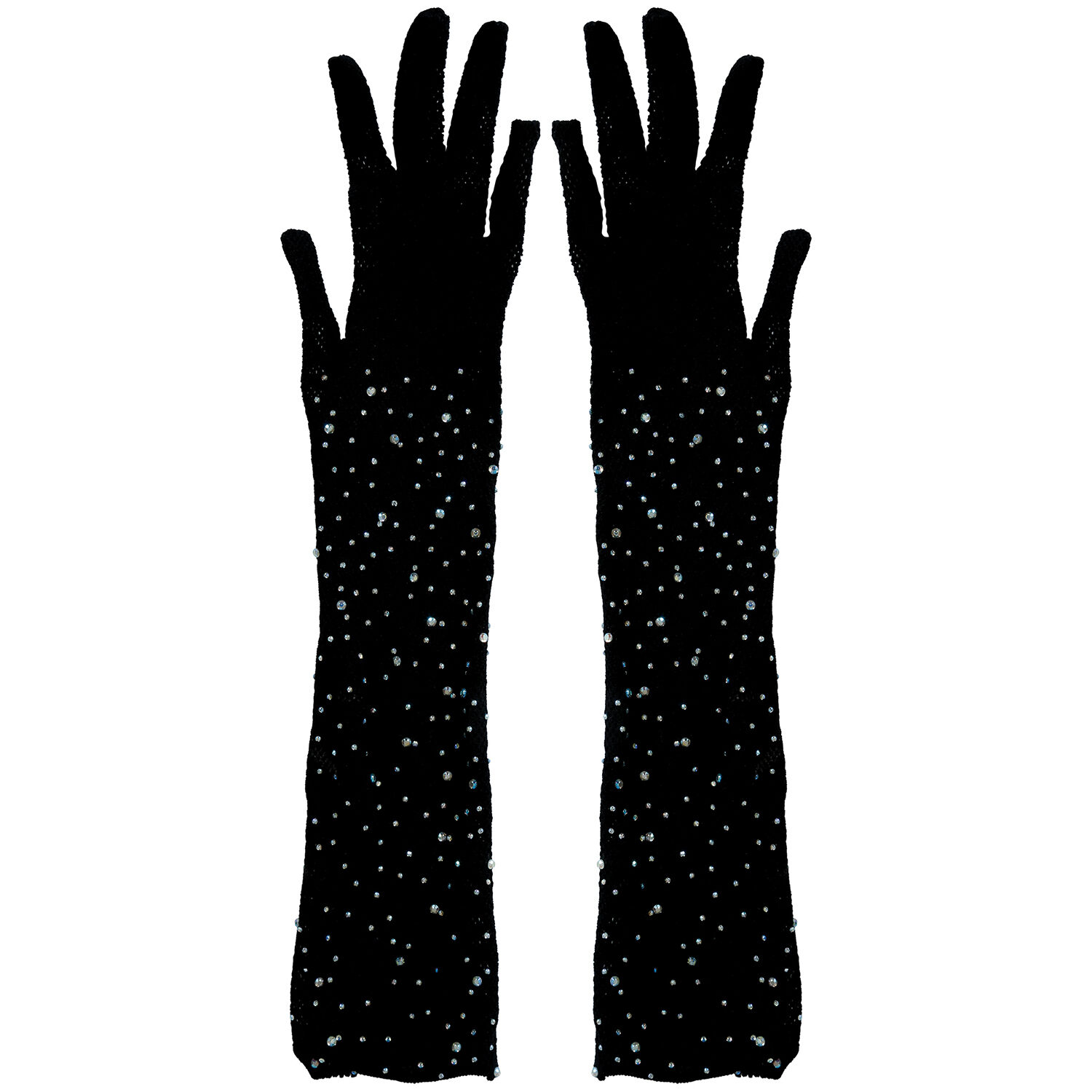 NEU Netzhandschuhe mit Strasssteinen, 30cm, schwarz Bild 2