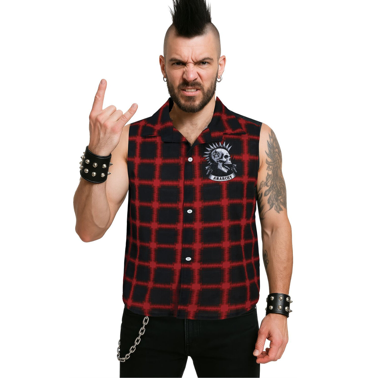 Herren-Kostm Punk Hemd Anarchy, rmellos, Gr. 48-50