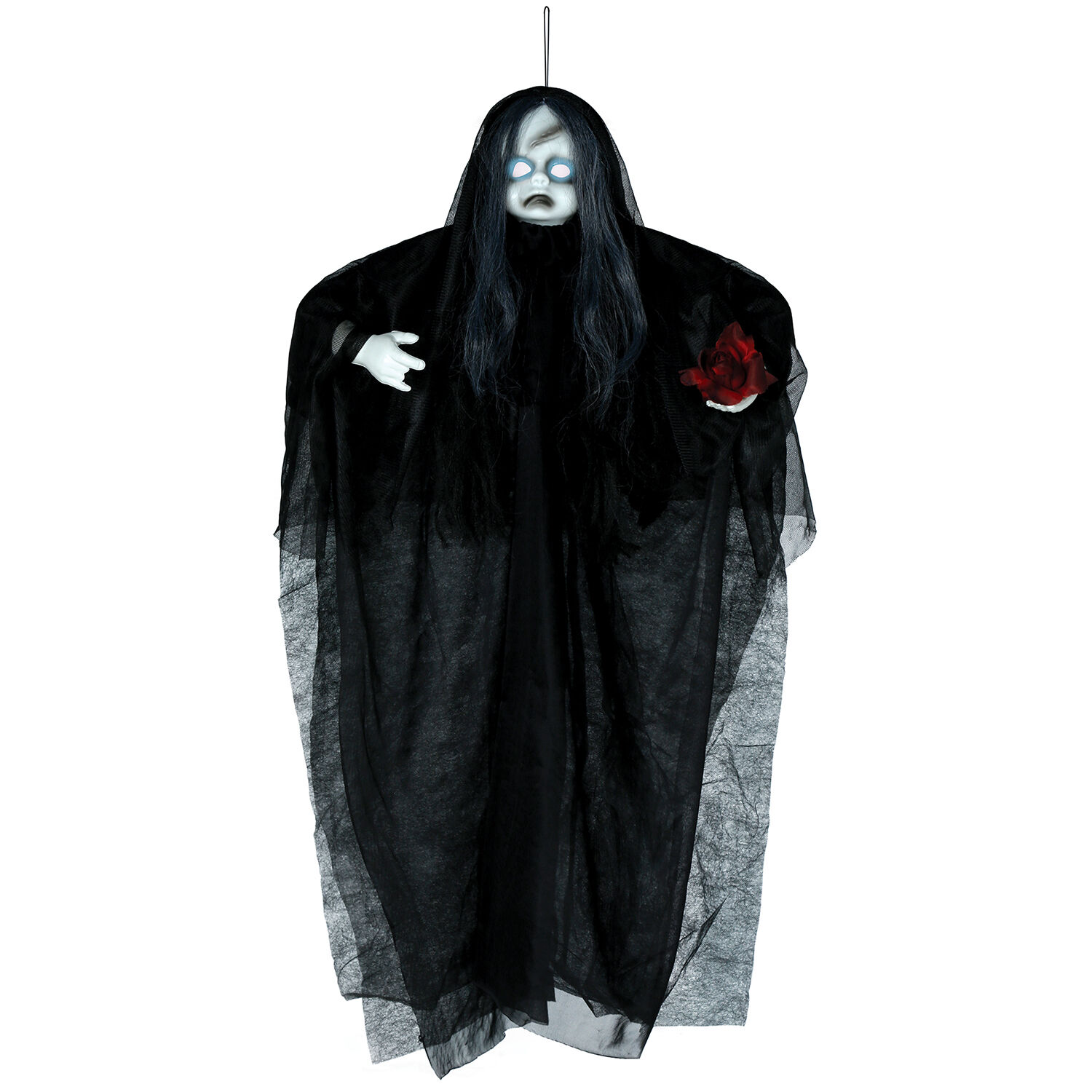NEU Halloween-Deko Figur sprechende Puppe mit Licht- und Soundeffekten, 90cm