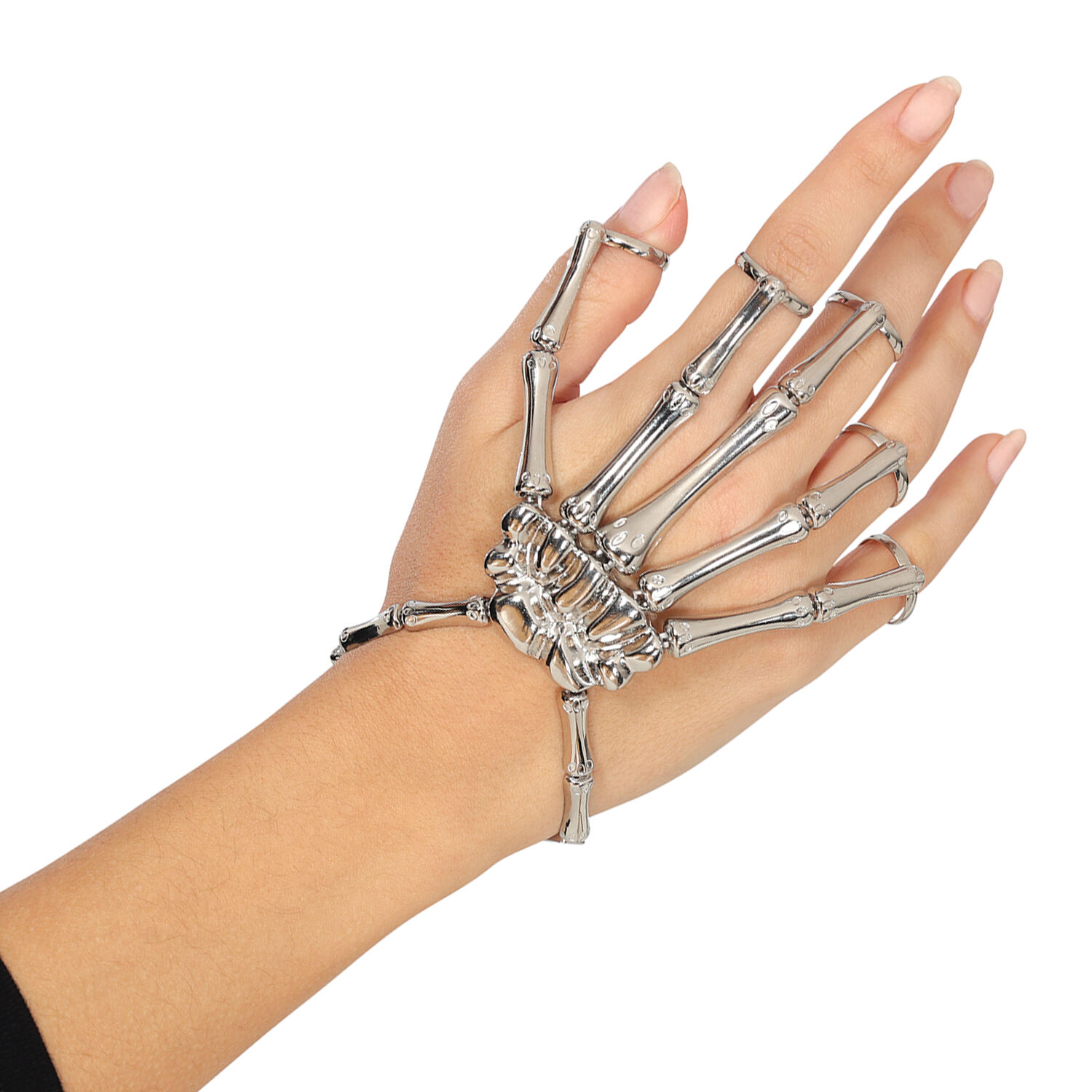 NEU Armband Skeletthand mit Ringen, metalloptik, silberfarben Bild 2
