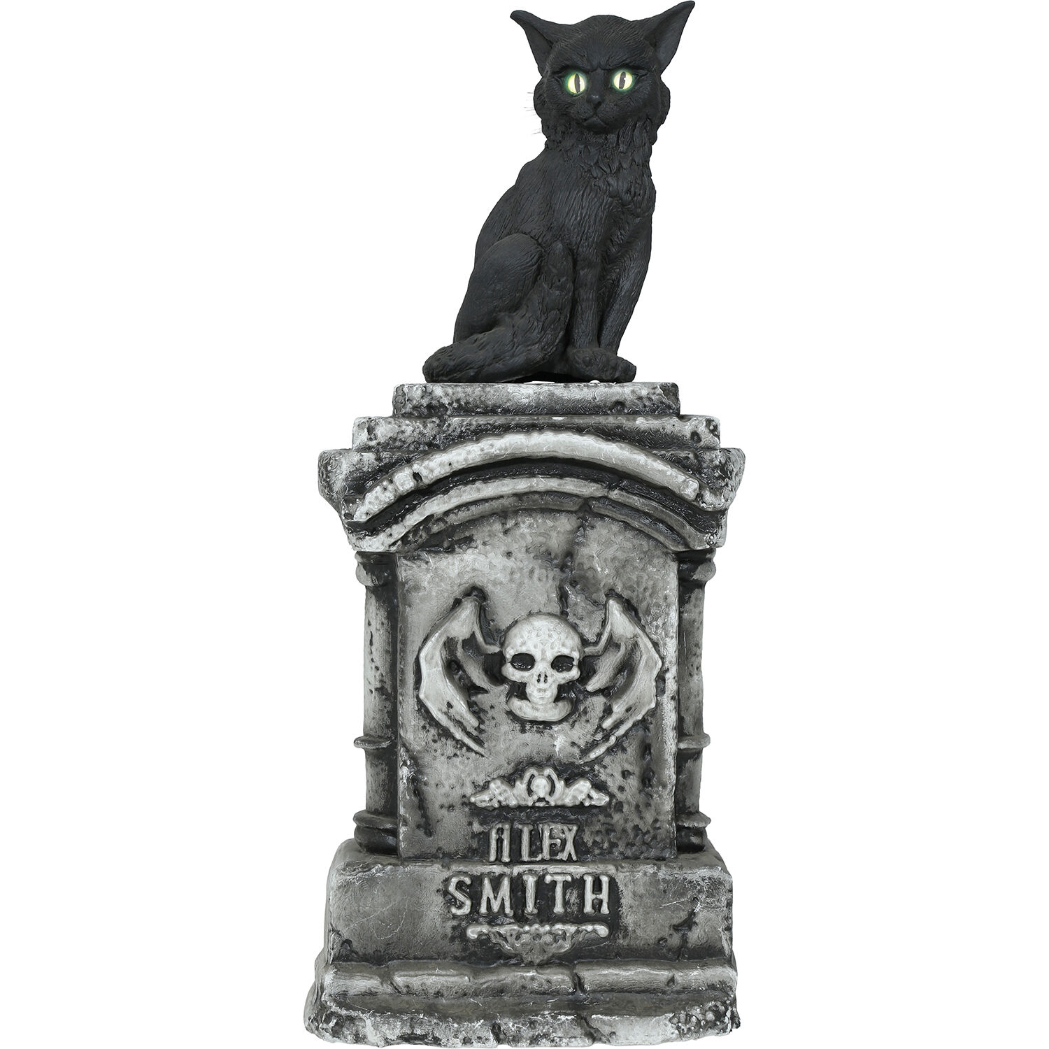 NEU Halloween-Deko Grabstein mit Katze, mit Lichteffekt, 90x40cm
