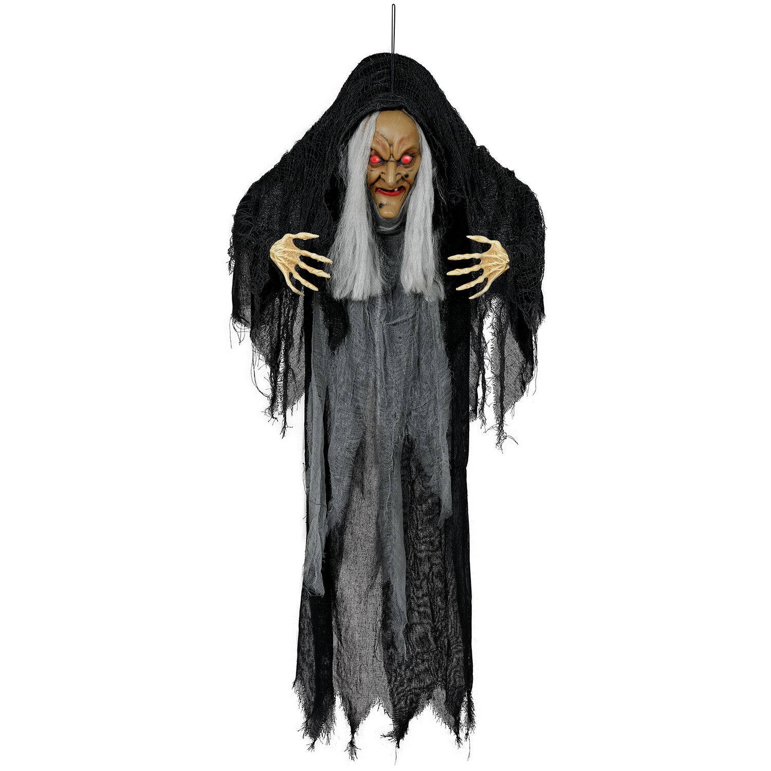 NEU Halloween-Deko Buckel-Hexe mit Licht-, Sound- und Bewegungseffekt, 120cm