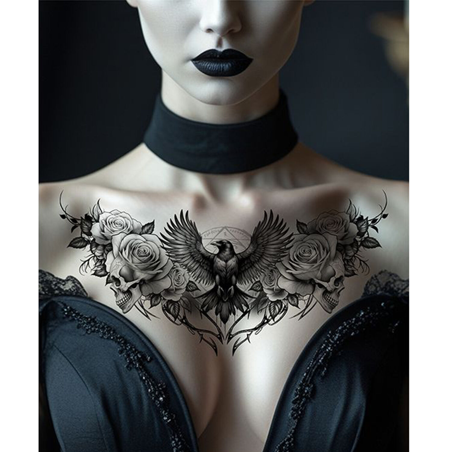 NEU Tempor�res Tattoo Halloween Rabe, 23x12cm Bild 2