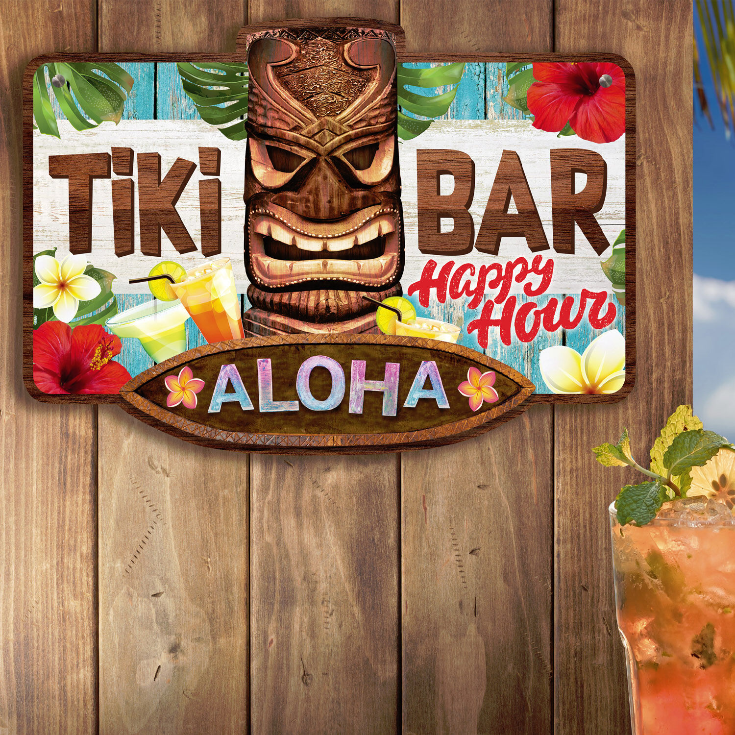 NEU Party-Schild Tiki Bar Hawaii, ca. 25x35cm