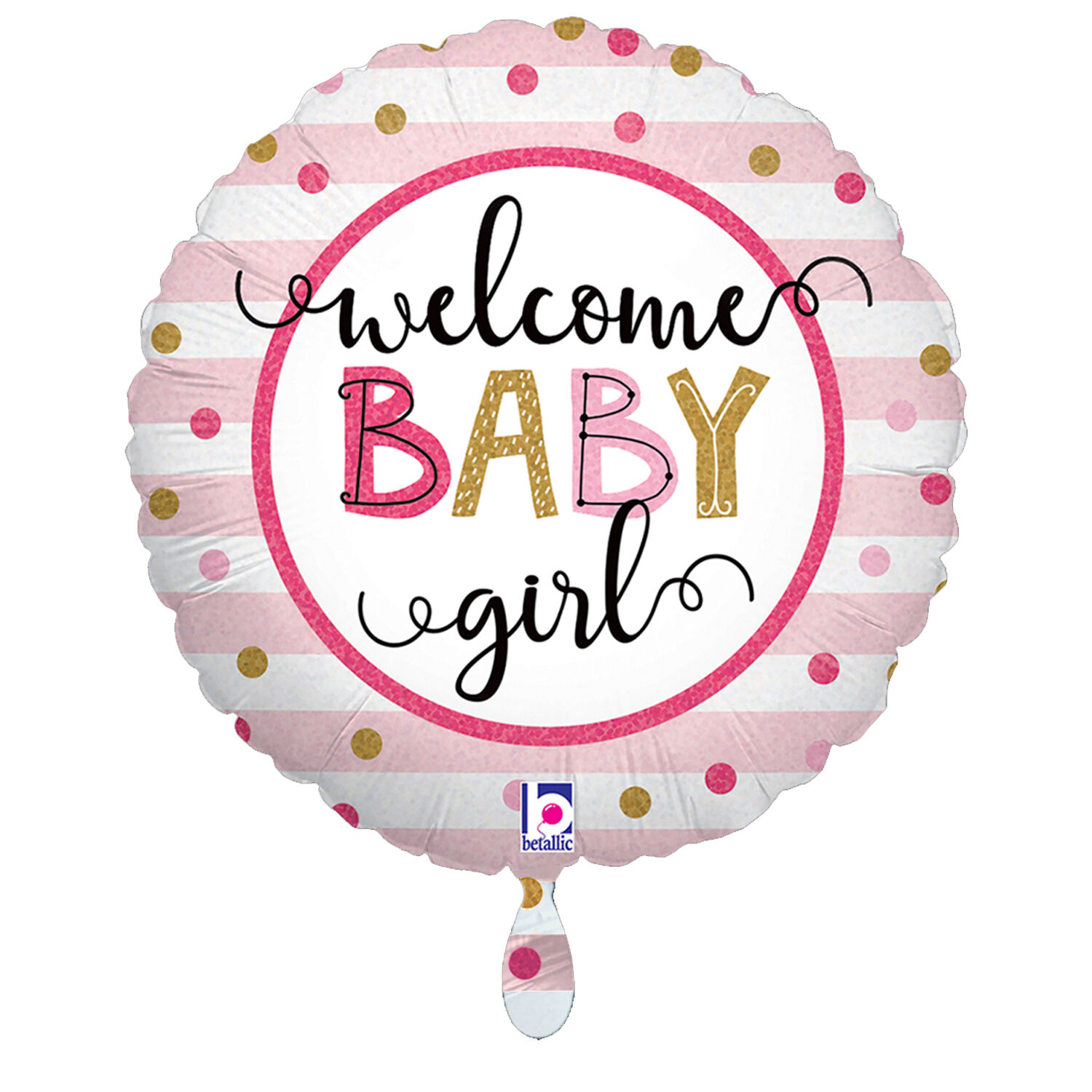 NEU Folienballon Welcome Baby Girl Stripes, rosa, 35cm