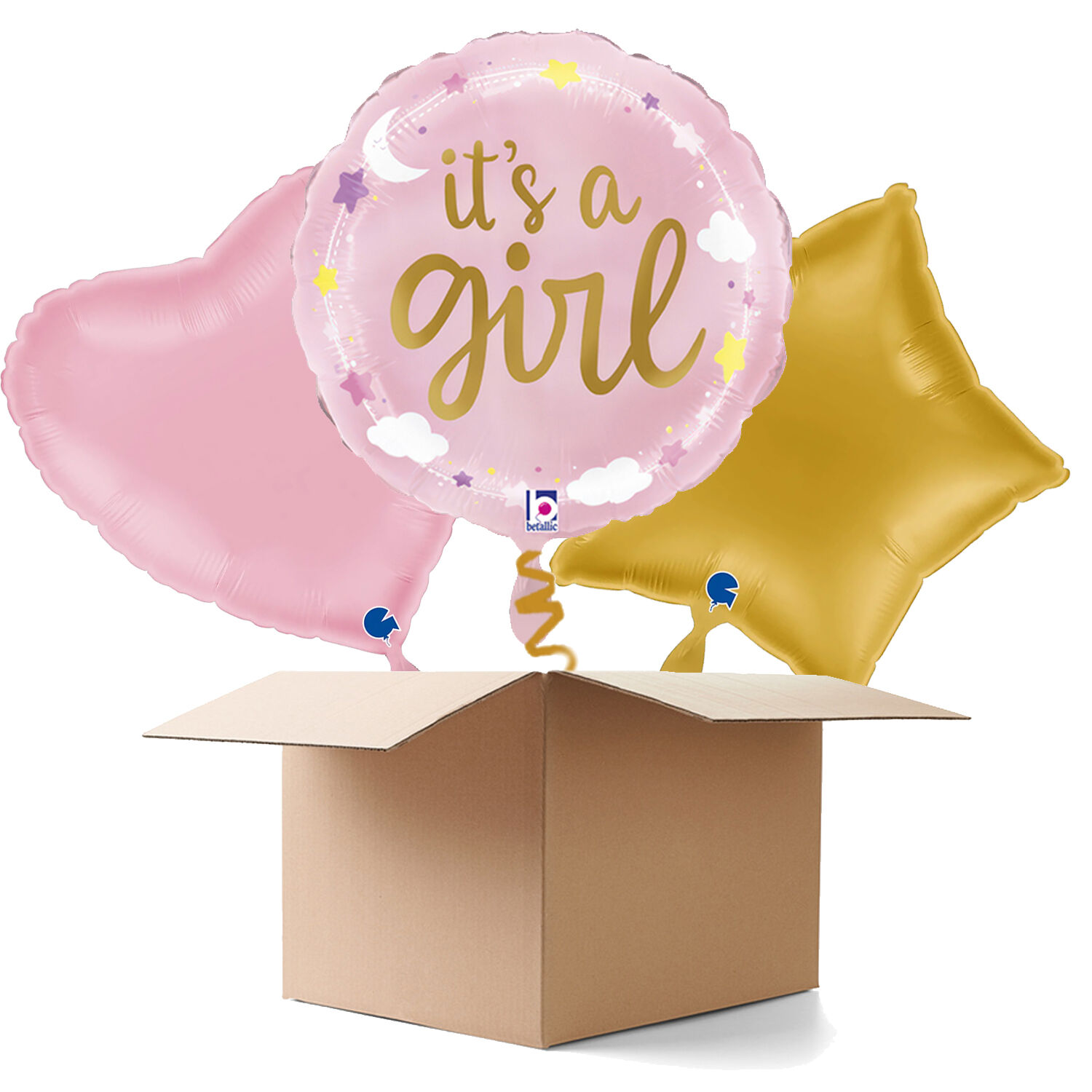 NEU Ballongre It's a Girl Sterne und Wolken, rosa, 35cm, 3 Ballons