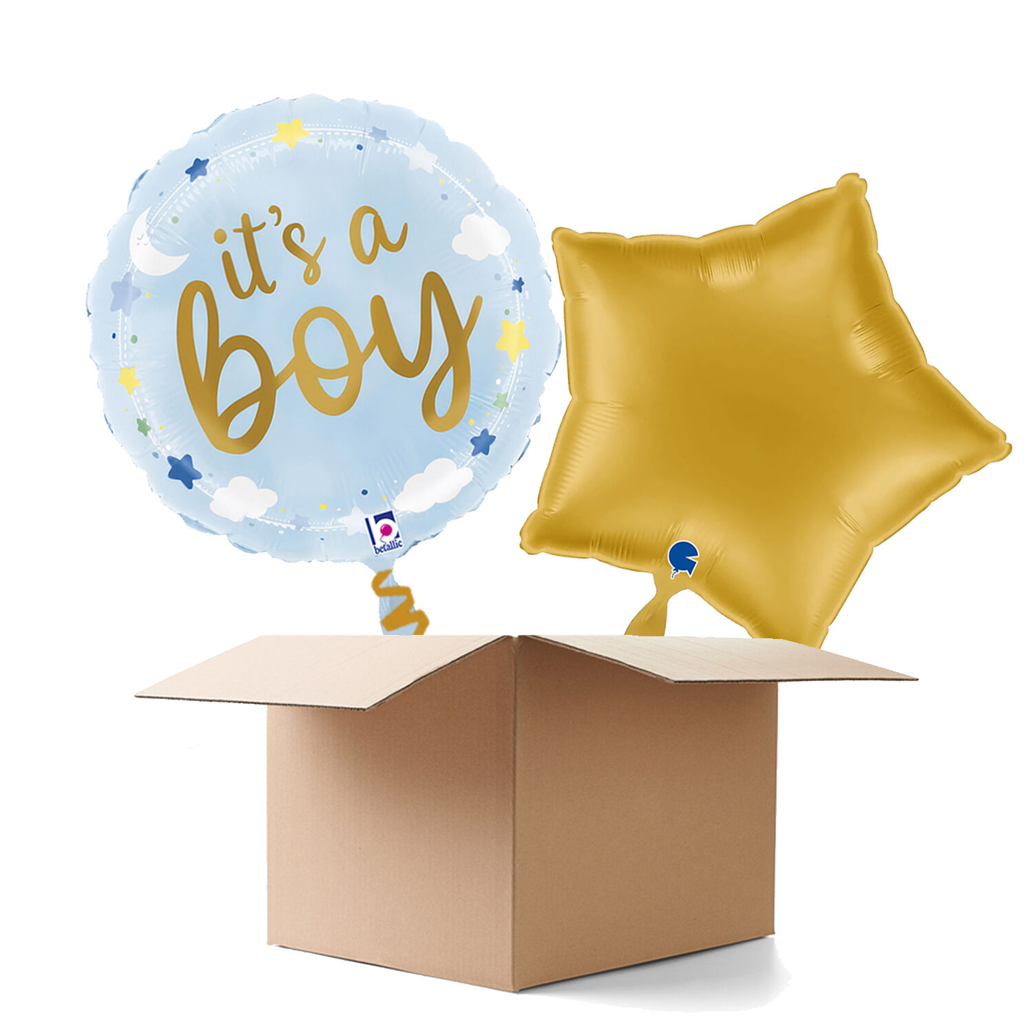NEU Ballongre It's a Boy Sterne und Wolken, blau, 35cm, 2 Ballons