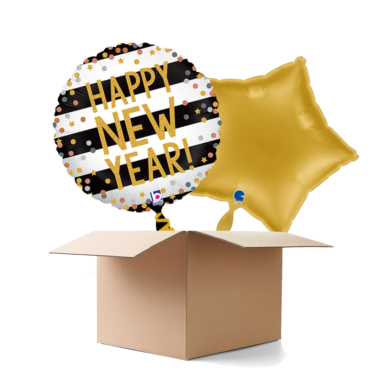 NEU Ballongre Happy New Year Konfetti, schwarz-wei, 35cm, 2 Ballons