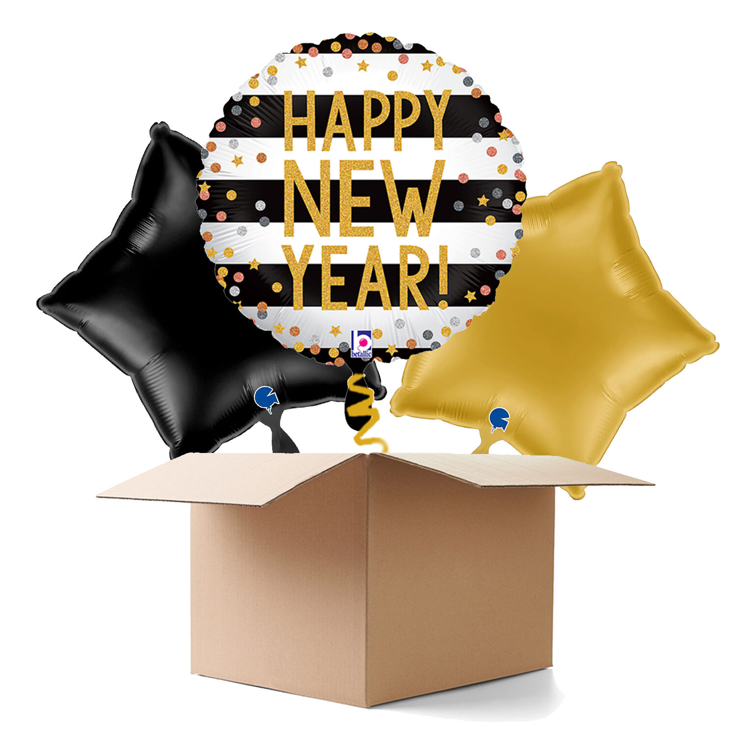 NEU Ballongre Happy New Year Konfetti, schwarz-wei, 35cm, 3 Ballons