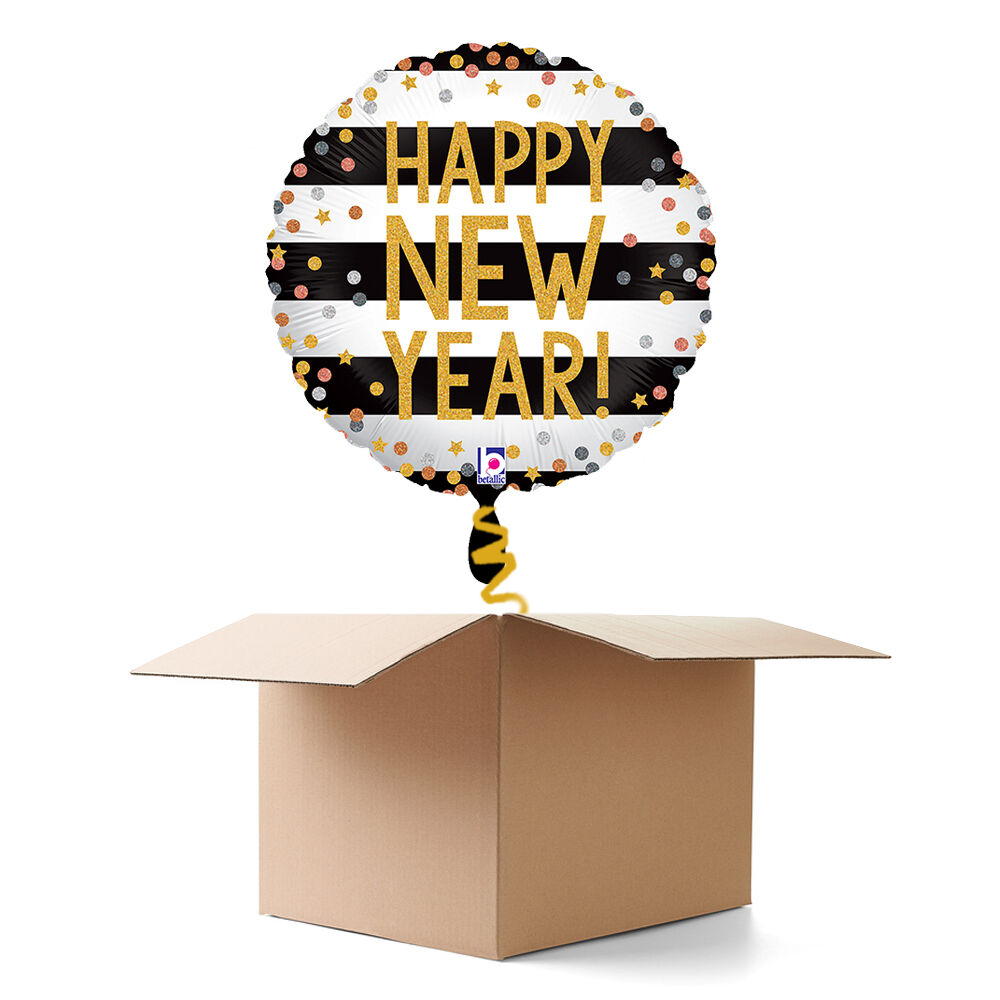 NEU Ballongre Happy New Year Konfetti, schwarz-wei, 35cm, 1 Ballon
