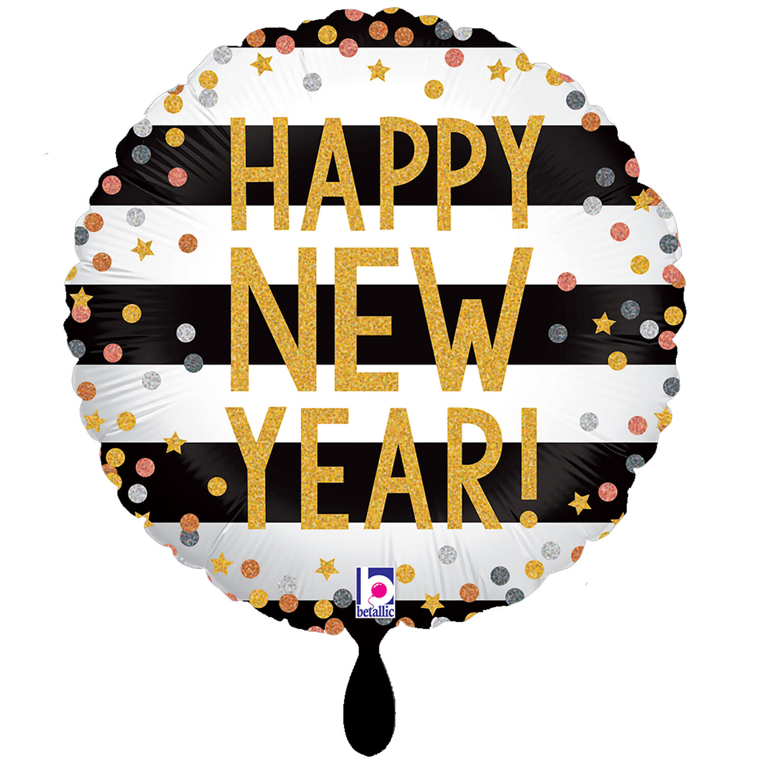 NEU Folienballon Happy New Year Konfetti, schwarz-wei, 35cm