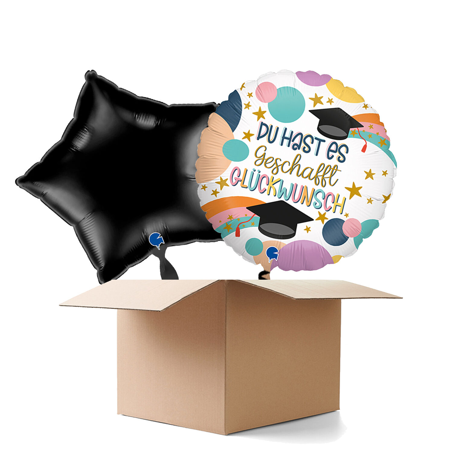 NEU Ballongre Du hast es geschafft, Glckwunsch, bunt, 35cm, 2 Ballons
