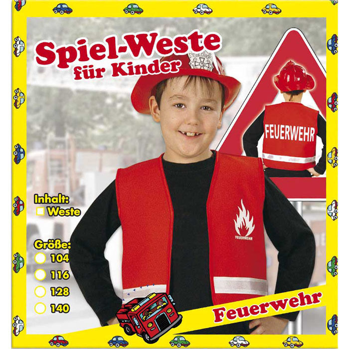 Kinder-Weste Feuerwehr, rot, Größe 116