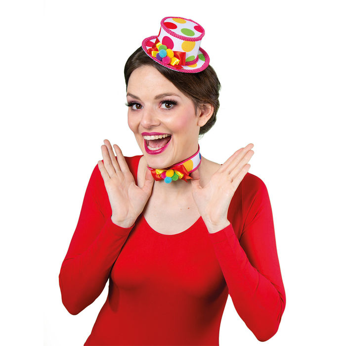 Hut Mini-Zylinder bunter Clown, mit Haarclips