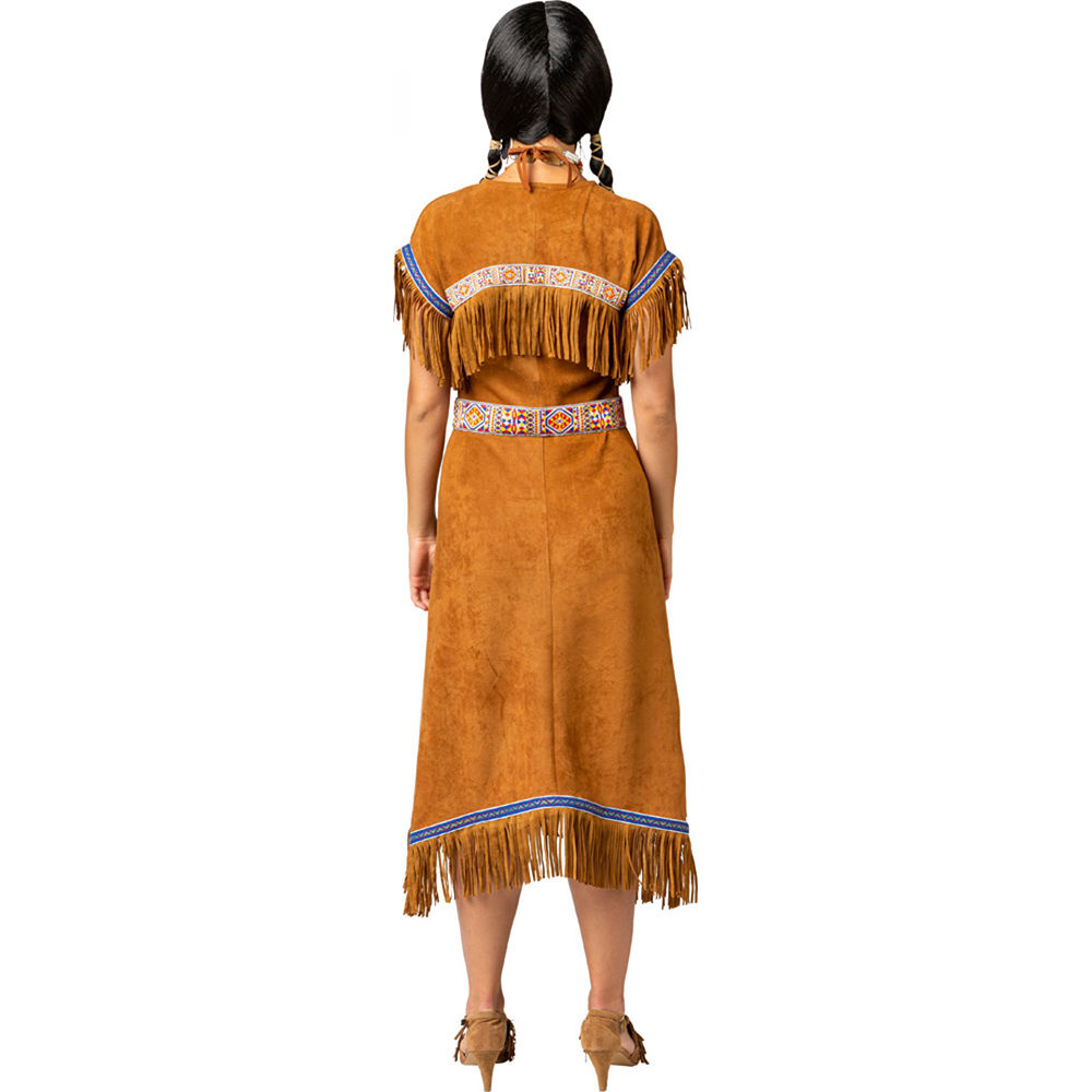 Damen-Kostüm Kleid Indianerin, elastisches Midi Kleid mit Fransen und Gürtel, Gr. 46-48 Bild 3