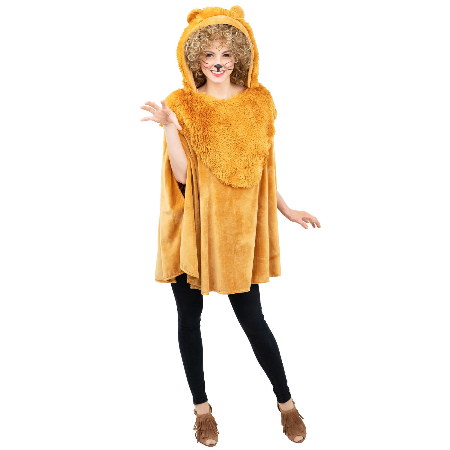 NEU Damen-Kostüm Plüsch-Cape Löwe, mit Pelz-Kapuze und Schwanz, Einheitsgröße