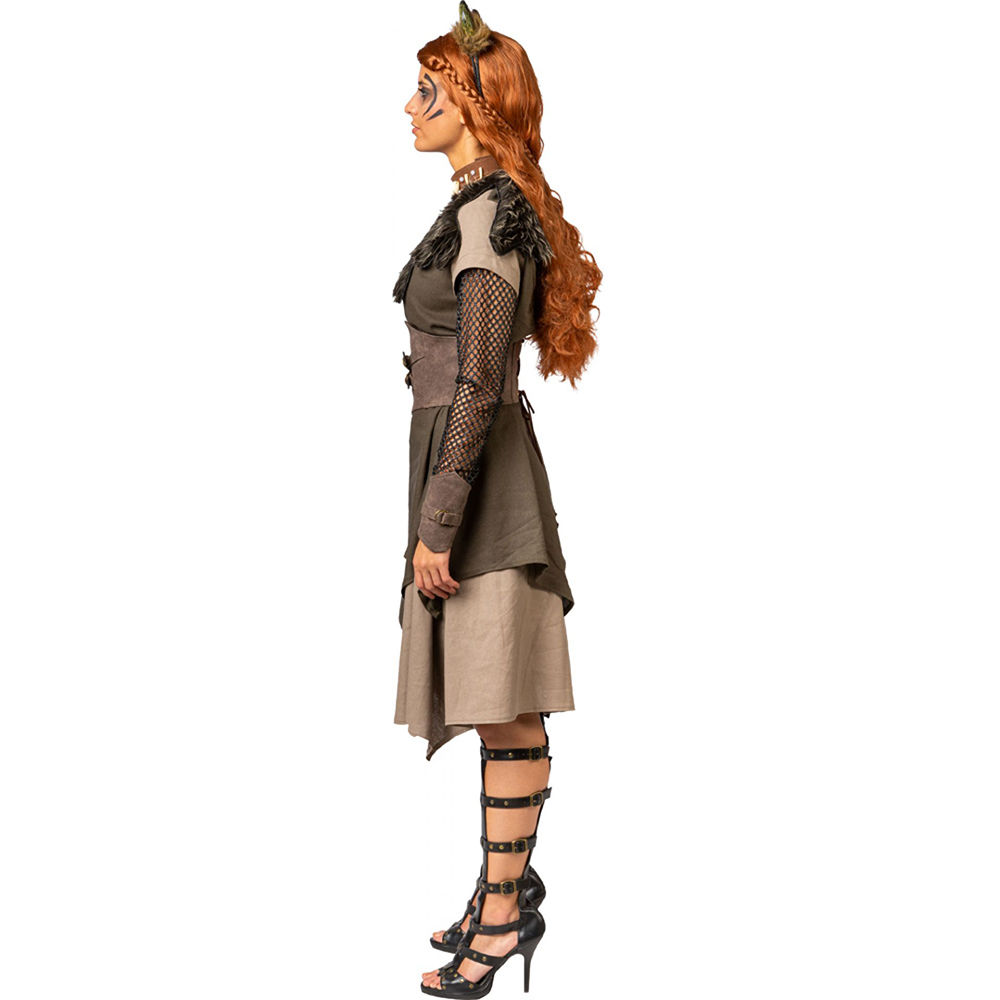 Damen-Kostüm Wikingerin, 2-lagiges Kleid mit Fell-Überwurf, Gürtel und Armstulpen Gr. 38-40 Bild 3