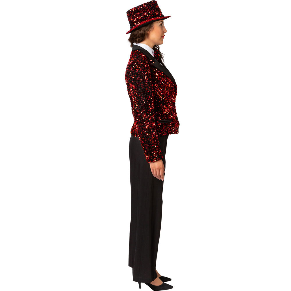 Damen-Kostüm Paillettenjacke Rot, Blazer mit zwei Taschen, Gr. 36 Bild 2