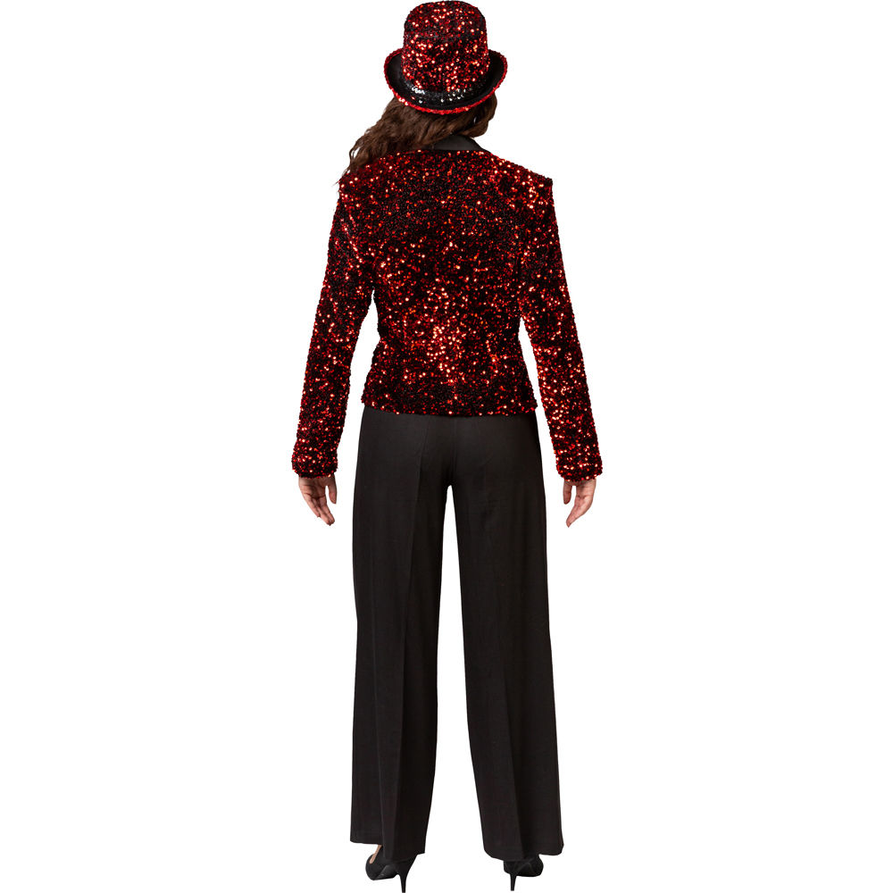 Damen-Kostüm Paillettenjacke Rot, Blazer mit zwei Taschen, Gr. 46 Bild 3