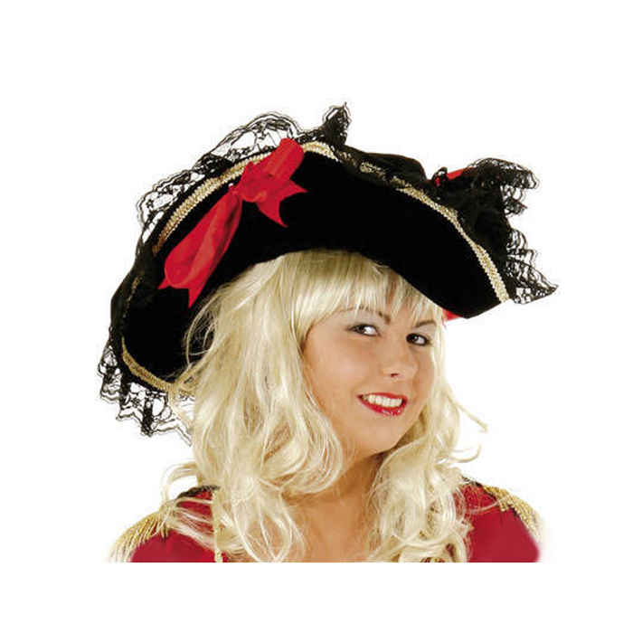 Damen-Hut Lady Pirat schwarz mit Spitze & Schleife