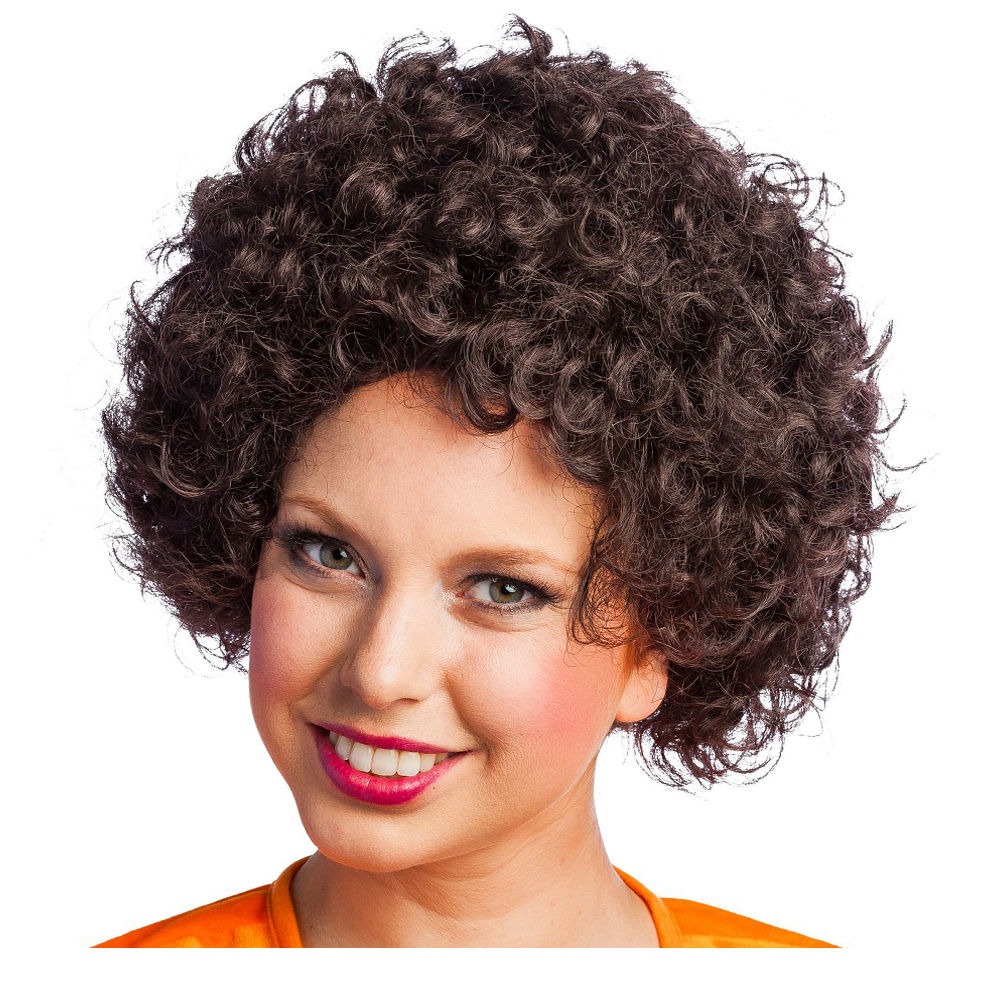 Perücke Unisex Clown, Afro Hair, kleine Locken, braun - mit Haarnetz Bild 2