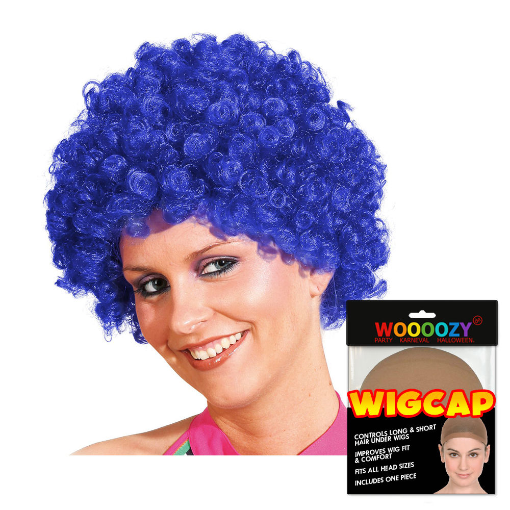 Perücke Unisex Clown, Afro Hair, kleine Locken, blau - mit Haarnetz