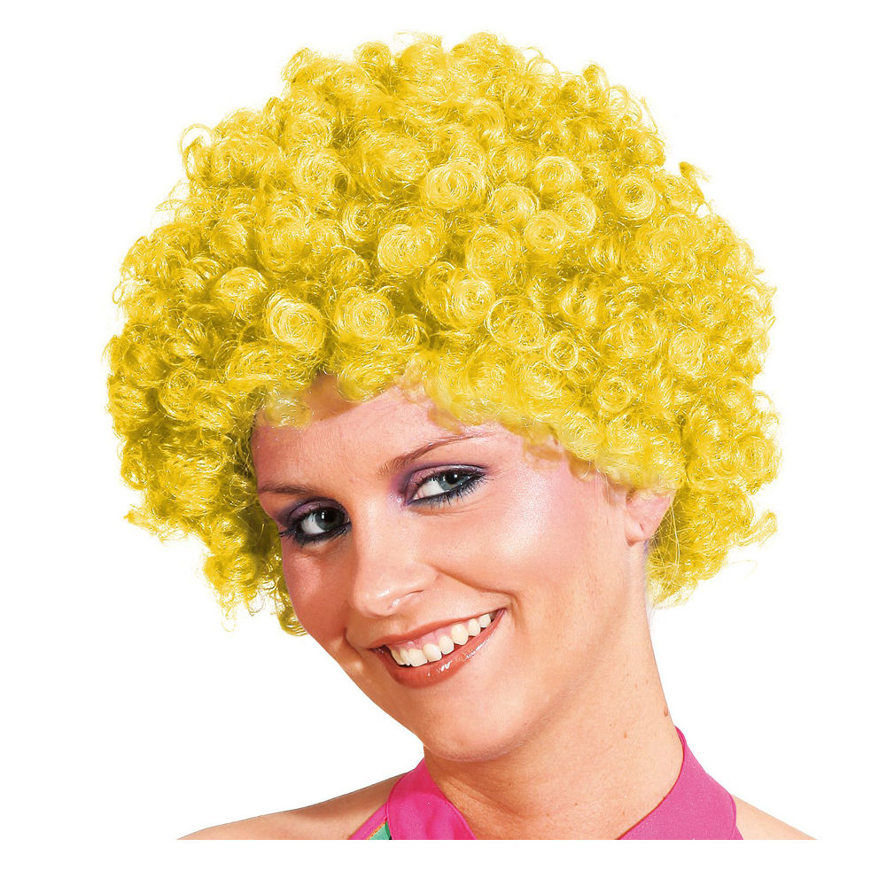 Perücke Unisex Clown, Afro Hair, kleine Locken, gelb - mit Haarnetz Bild 2