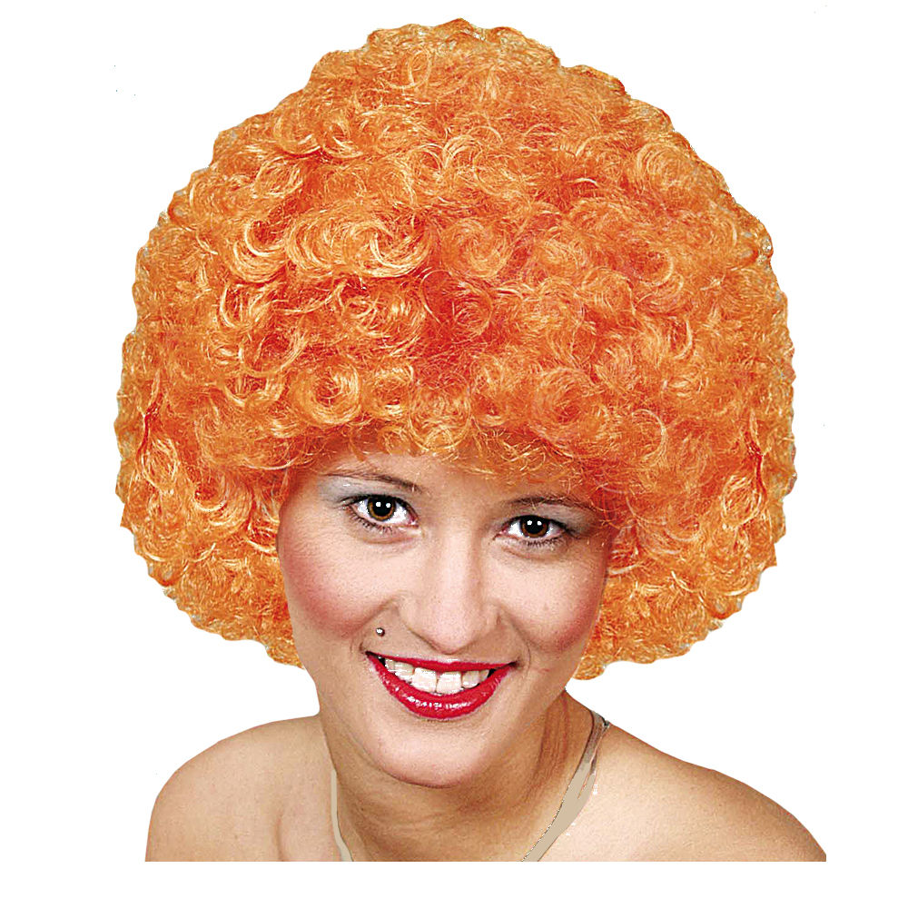 SALE Perücke Unisex Clown, Afro Hair, kleine Locken, orange - mit Haarnetz Bild 2