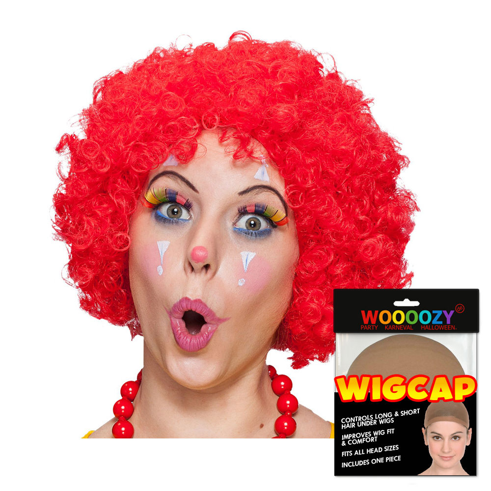 Perücke Unisex Clown, Afro Hair, kleine Locken, rot - mit Haarnetz