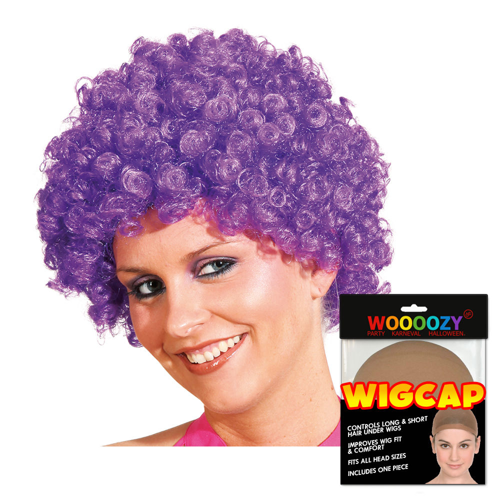 Perücke Unisex Clown, Afro Hair, kleine Locken, lila - mit Haarnetz