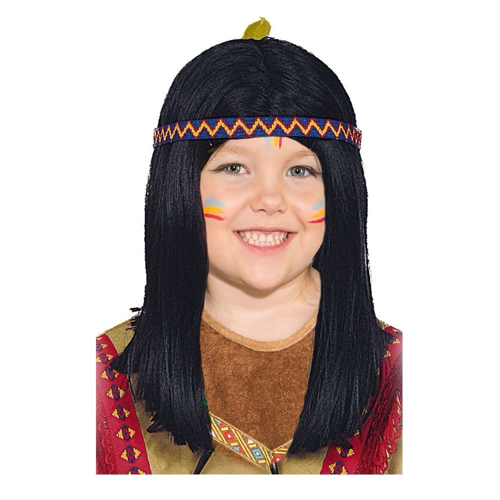 Perücke Kinder Junge Mädchen Indianer Indianerin mit Stirnband, schwarz