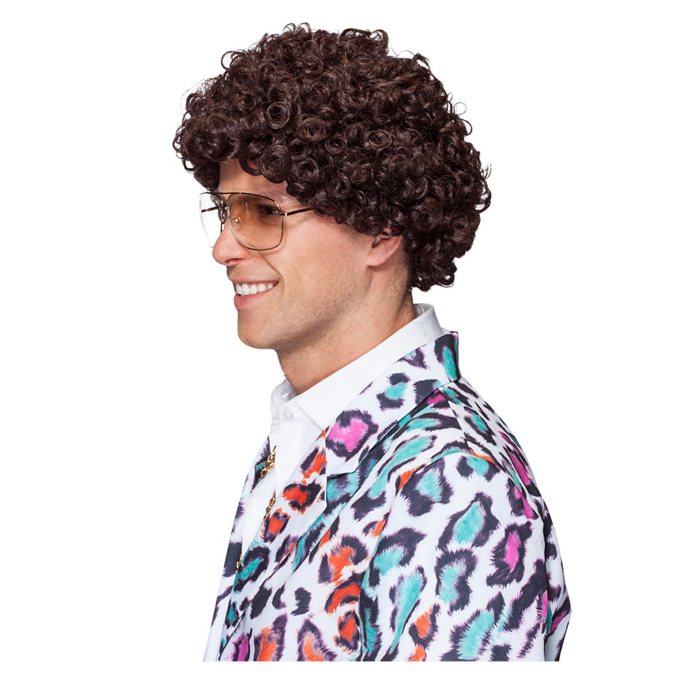 Percke Herren Kurzhaar, Comedy, Locken Minipli, braun - mit Haarnetz Bild 4