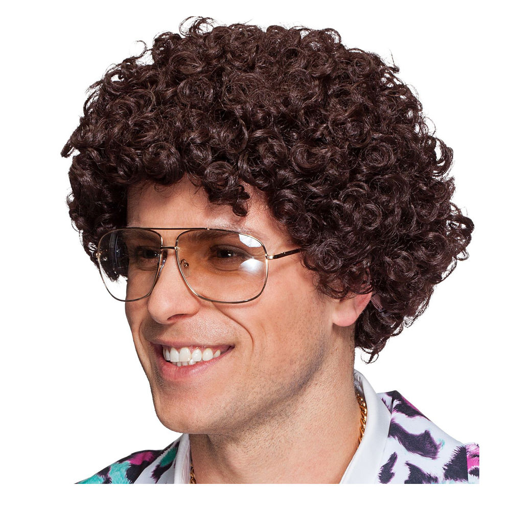 Percke Herren Kurzhaar, Comedy, Locken Minipli, braun - mit Haarnetz Bild 2