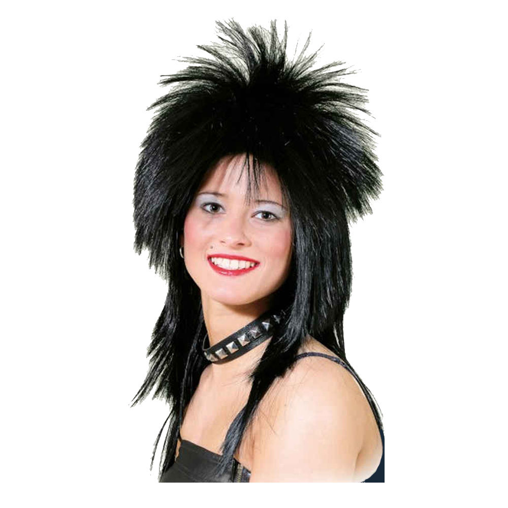 Perücke Damen 80er Punk Rock Diva, Hard Rock, schwarz - mit Haarnetz Bild 2
