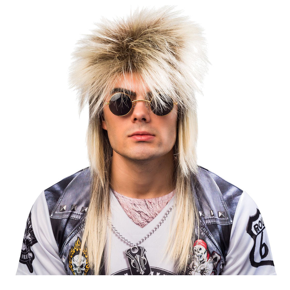 Perücke Damen 80er Punk Rock Diva, Hard Rock, meliert, braun-blond - mit Haarnetz Bild 2