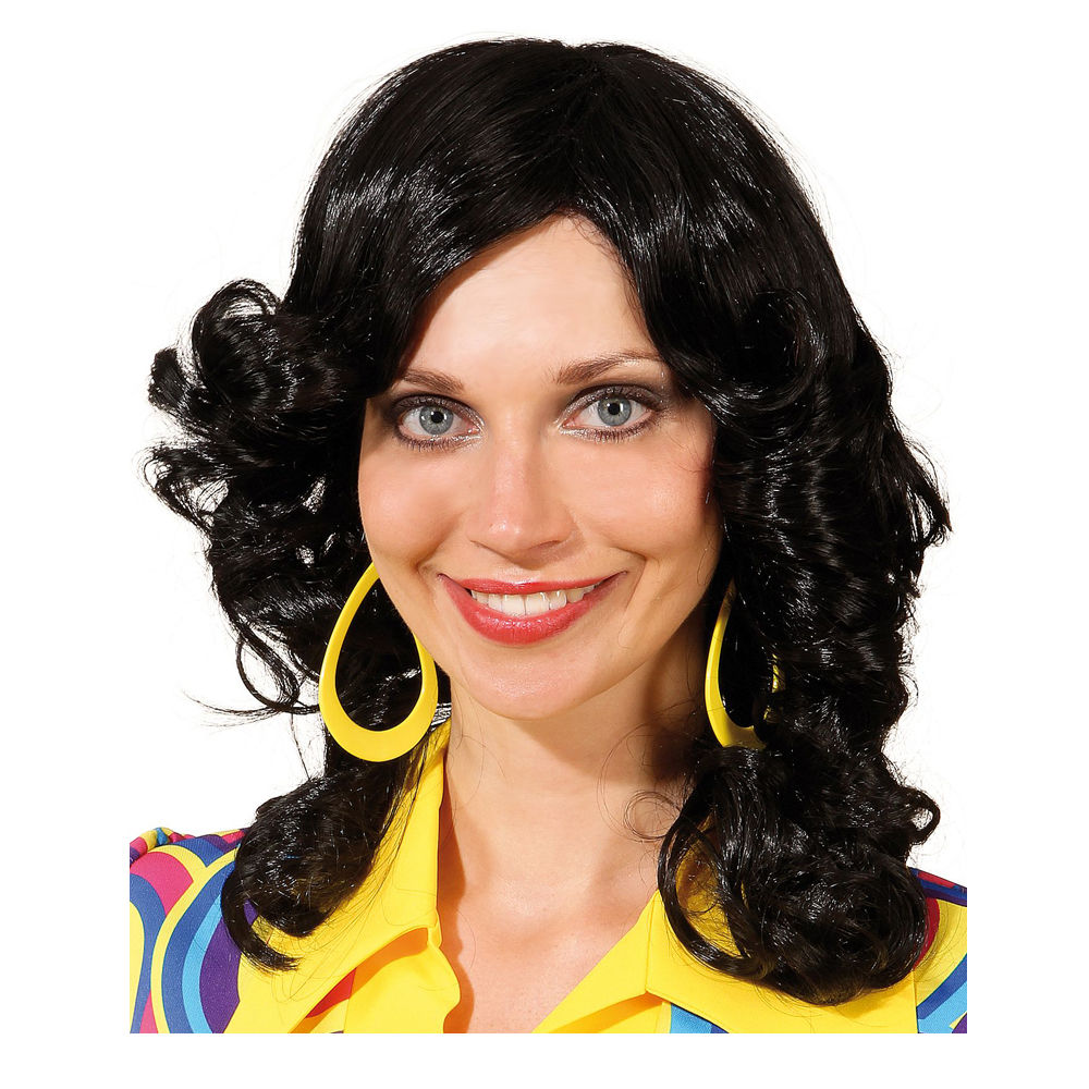 Percke Damen Langhaar leicht gelockt, Retro, Carmen, schwarz