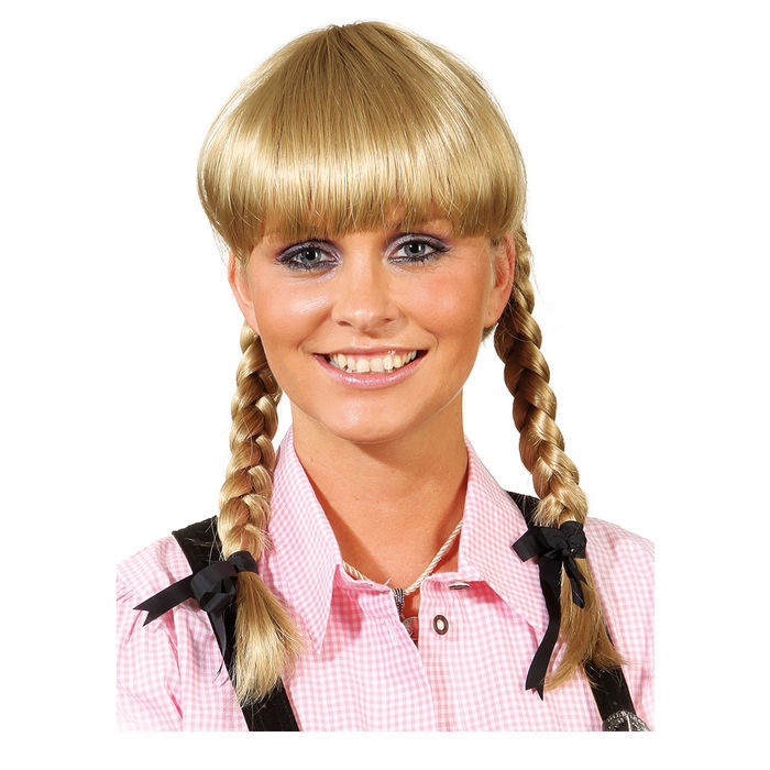 Percke Damen mit zwei geflochtenen Zpfen und Pony, mittelblond - mit Haarnetz Bild 2