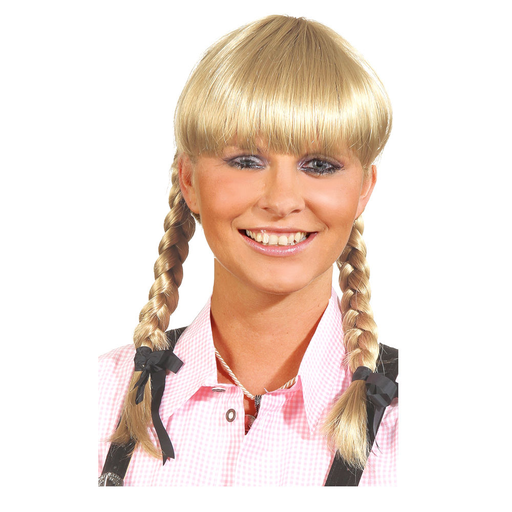 Perücke Damen mit zwei geflochtenen Zöpfen und Pony, blond - mit Haarnetz Bild 2