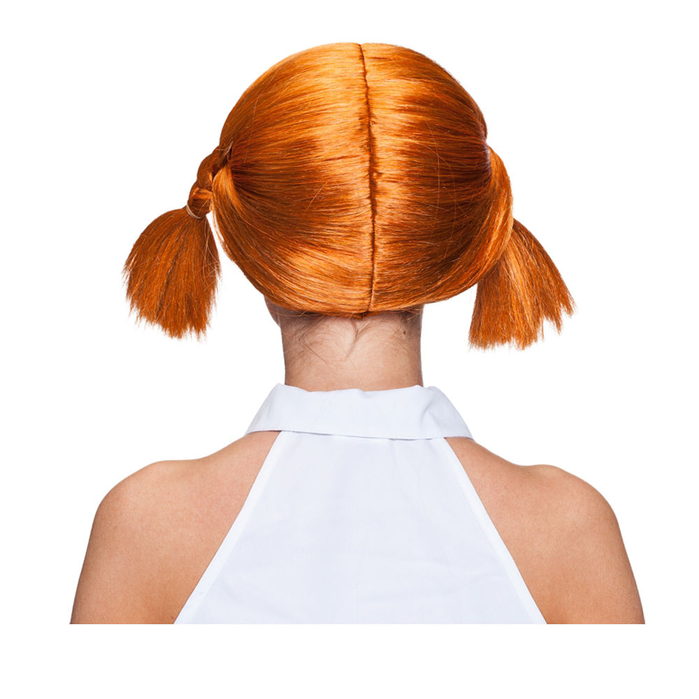 Percke Damen mit zwei geflochtenen Zpfen und Pony, Schwedisches Mdchen, orange - mit Haarnetz Bild 3